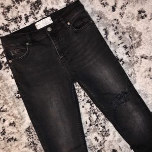 Free People Frayed-Hem Skinny Ankle Jeans